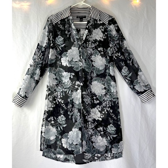 INC International Concepts Tops - INC International Concepts Floral Tunic Women's PS Petite S Stripe Semi Sheer